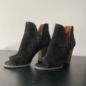 Lucky Brand Suede Peep Toe Booties- Size 7.5 w/ box